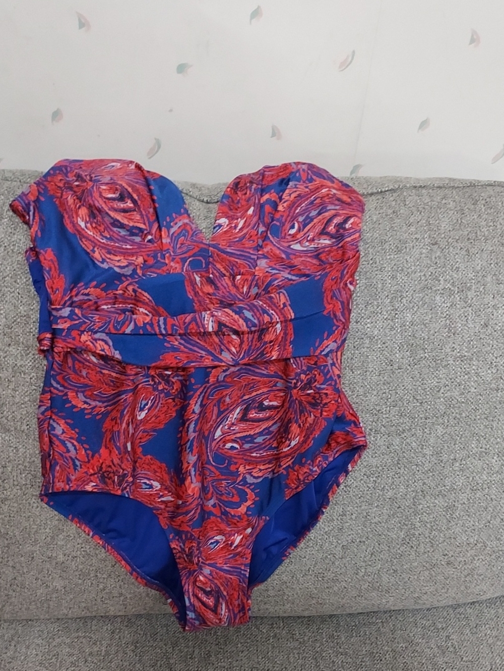 White House Black Market Blue and Red Paisley One-Piece Swimsuit